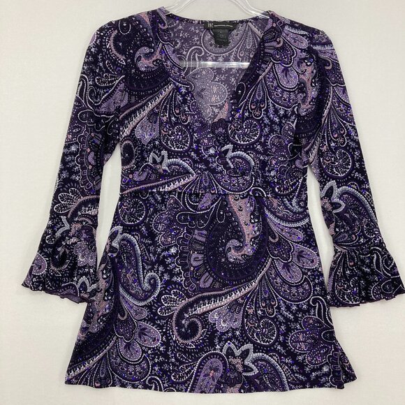 INC International Concepts Small Purple Paisley Y2K Wrap Babydoll Top Whimsigoth - Picture 1 of 8